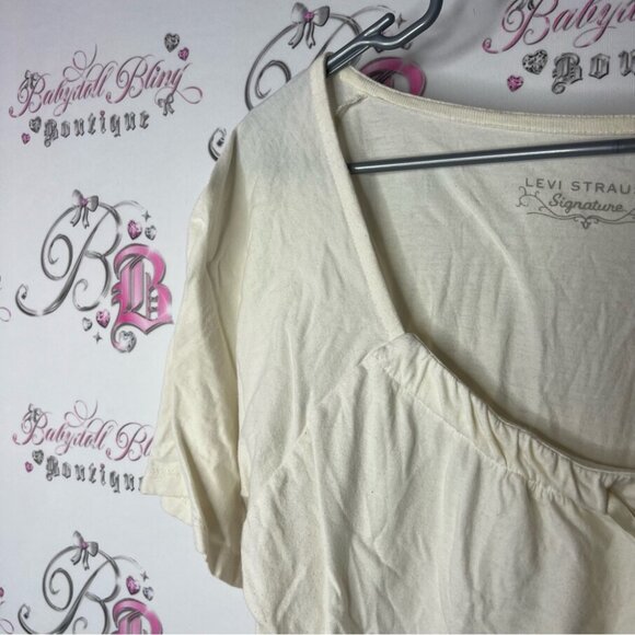 Levi's top ribbon 🎀 tie up milkmaid style white cream Ivory Women's Blouse - Picture 5 of 8
